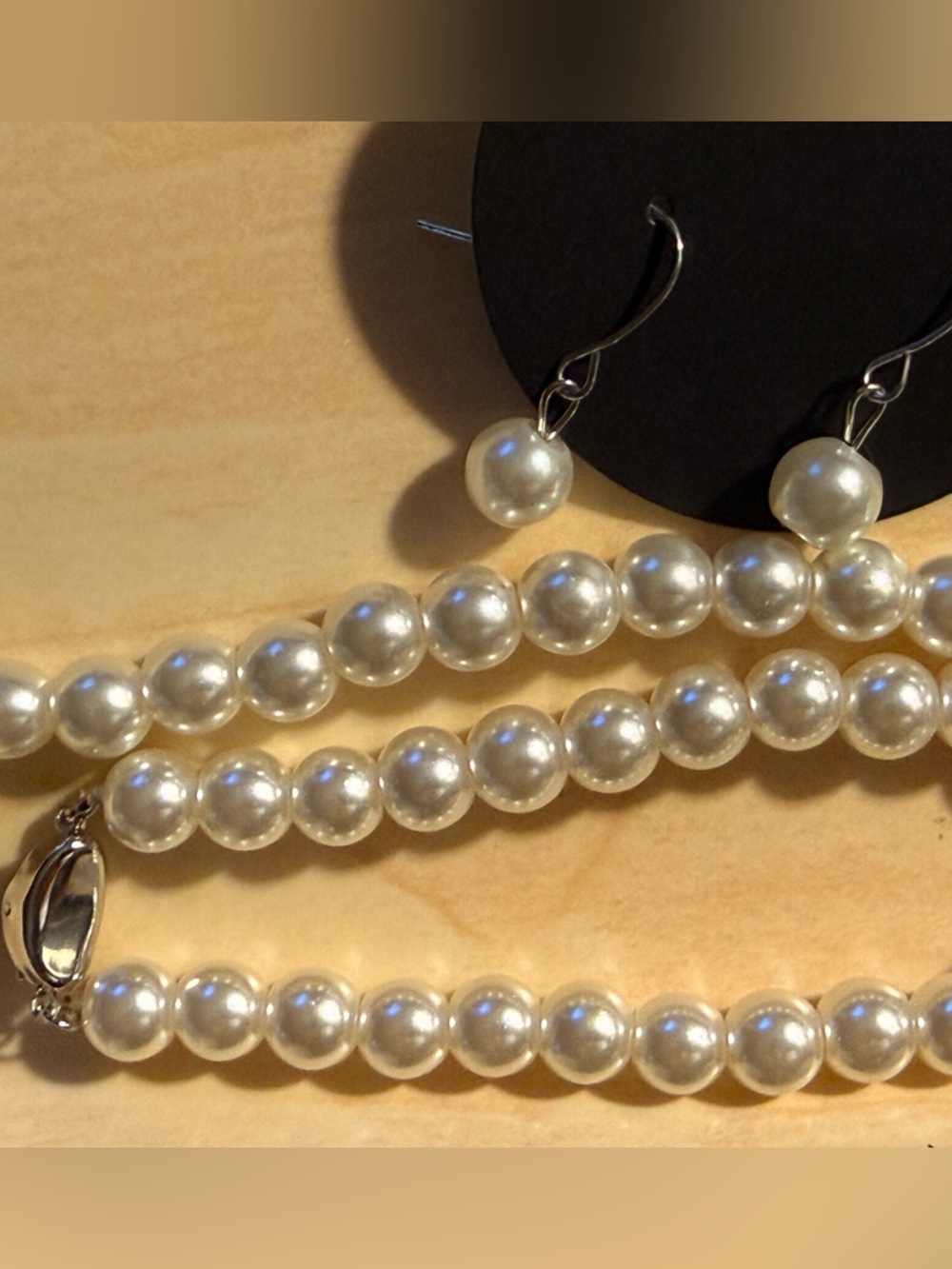 Classic Ivory Pearl Necklace and Earrings Set - Unbranded